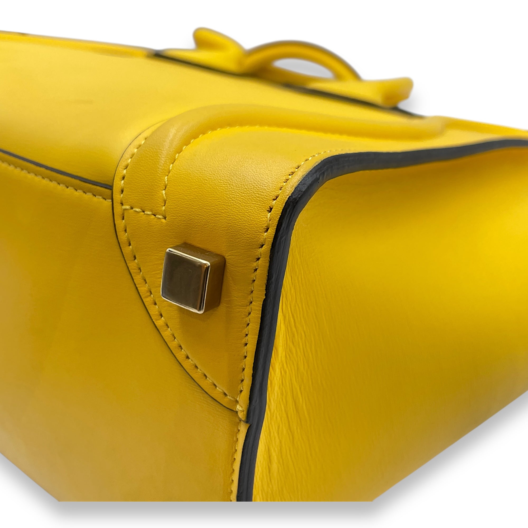 Luggage Micro Yellow Top Handle Bag in Calfskin, Gold hardware