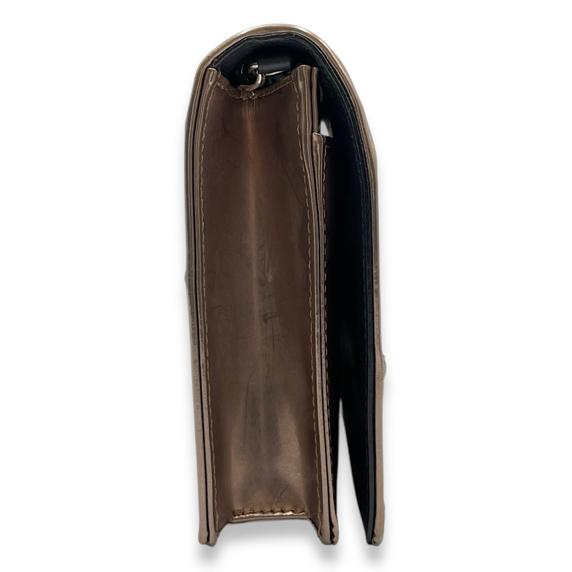 Cannage Micro Gold Wallet on Chain in Metallic Patent Leather, Silver hardware