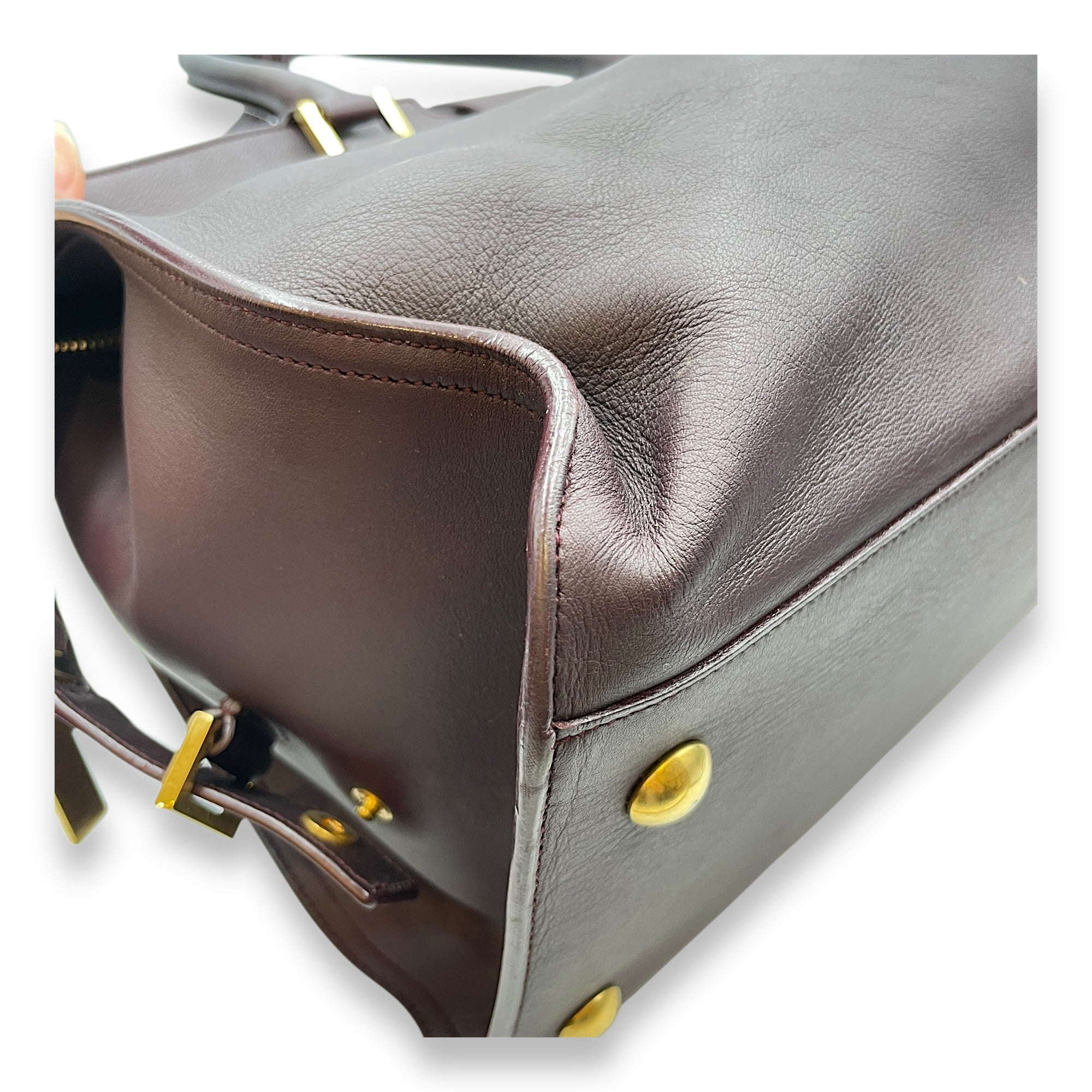 Classic Y Ligue Burgundy Top Handle Bag in Calfskin, Gold hardware