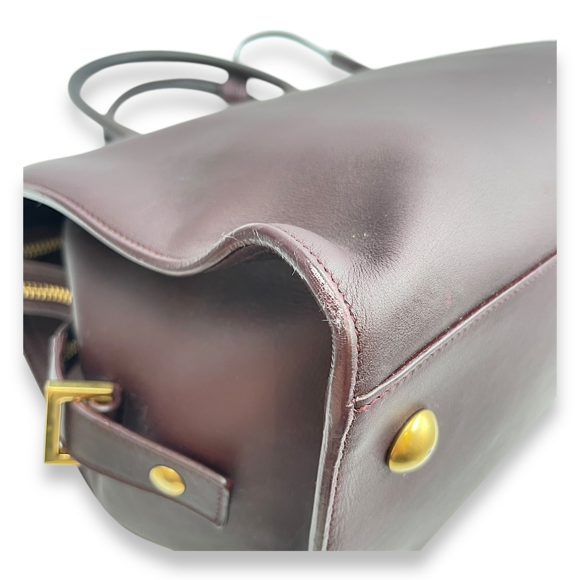 Classic Y Ligue Burgundy Top Handle Bag in Calfskin, Gold hardware