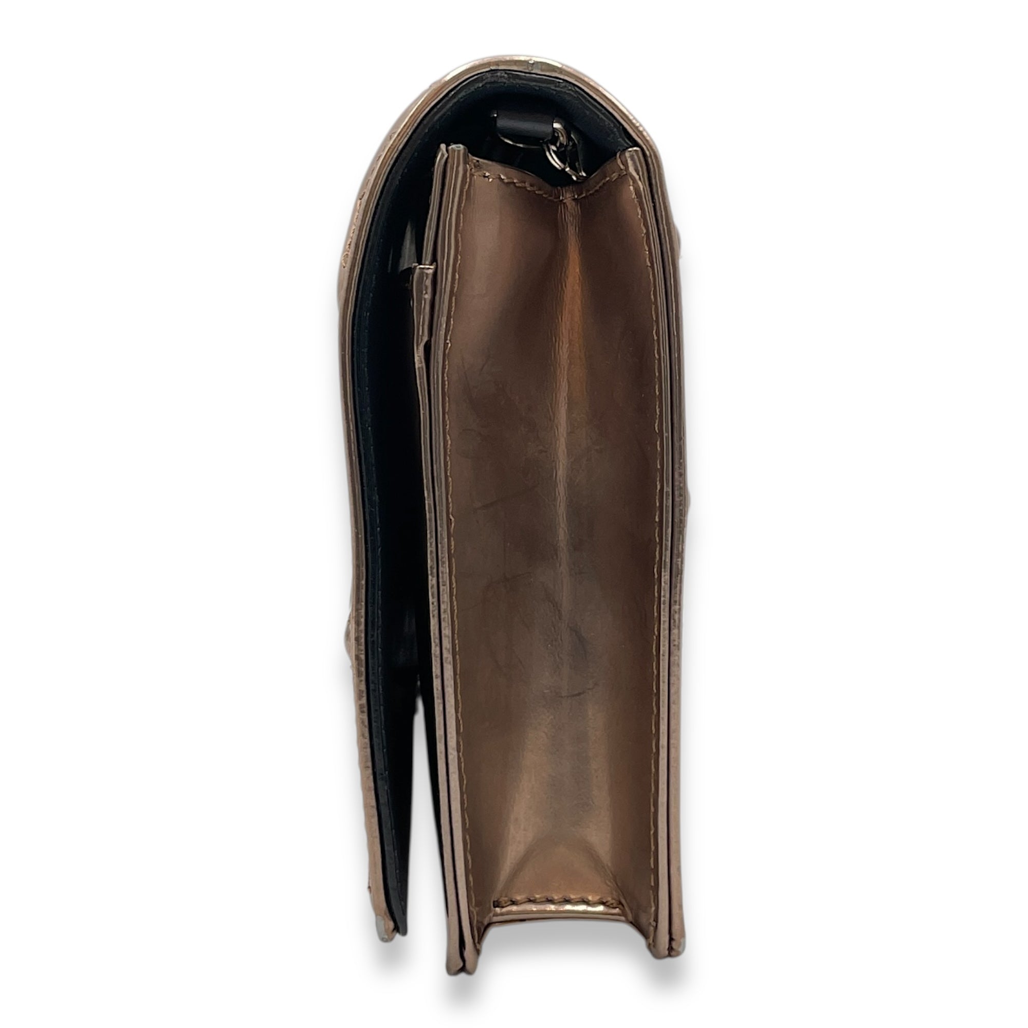 Cannage Micro Gold Wallet on Chain in Metallic Patent Leather, Silver hardware