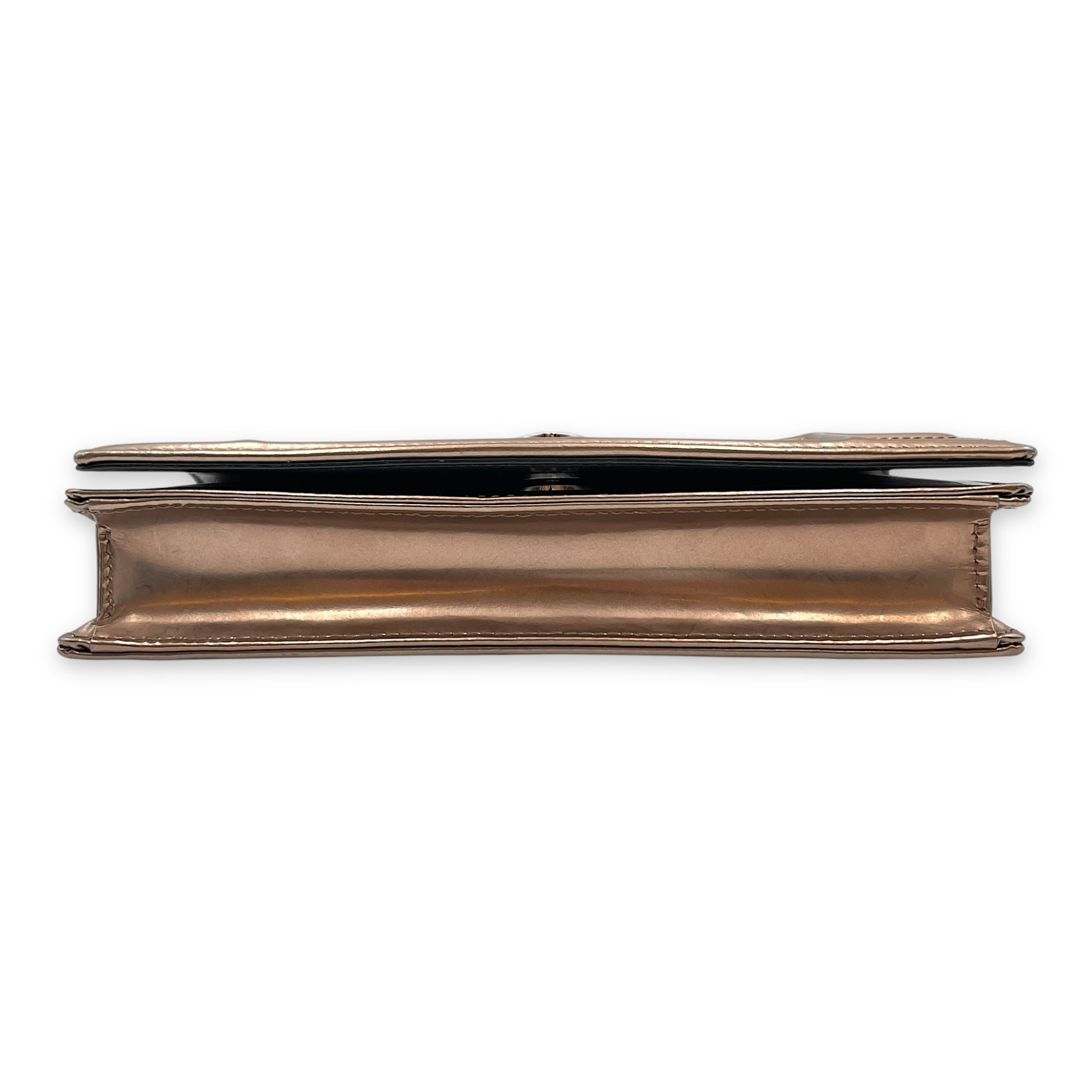 Cannage Micro Gold Wallet on Chain in Metallic Patent Leather, Silver hardware