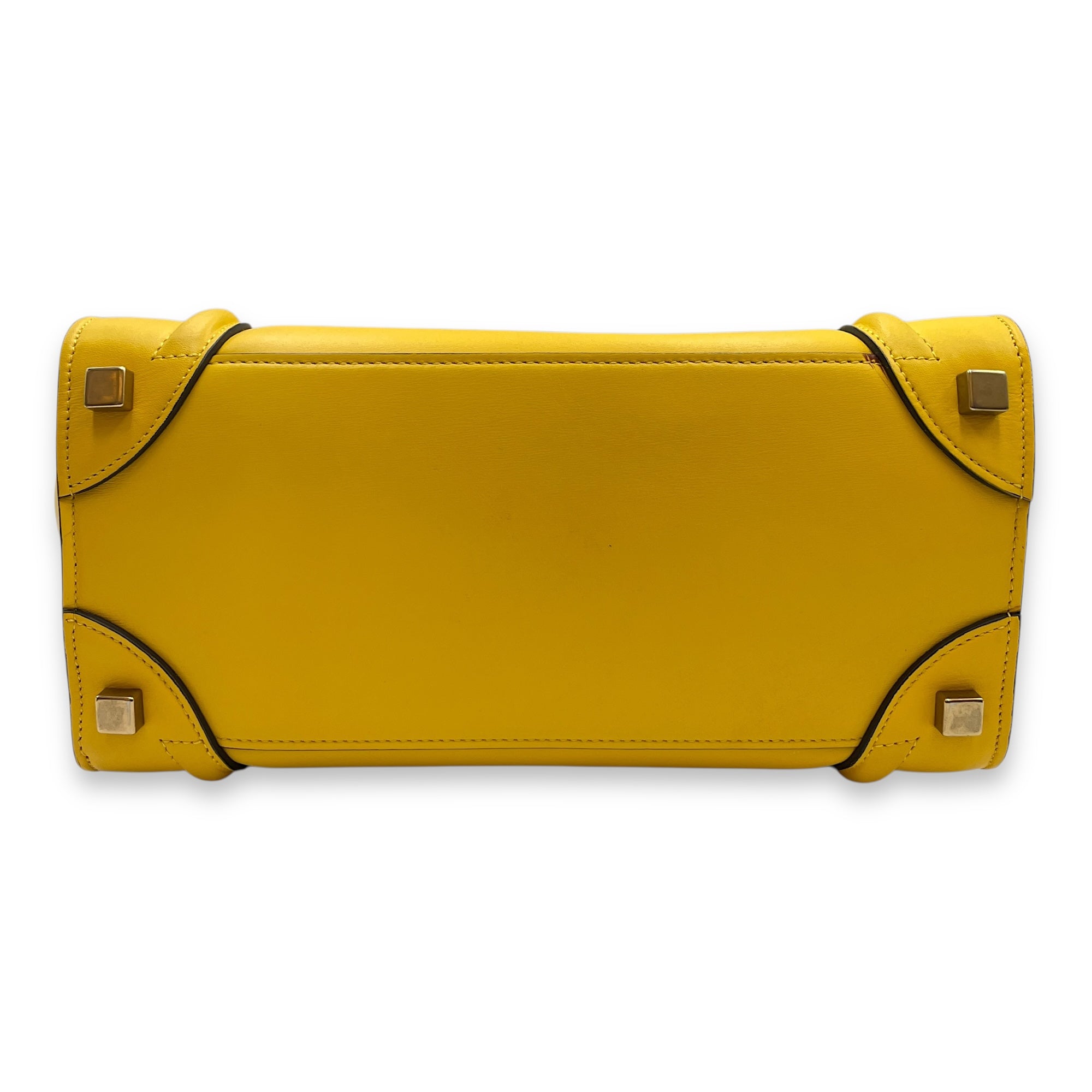 Luggage Micro Yellow Top Handle Bag in Calfskin, Gold hardware