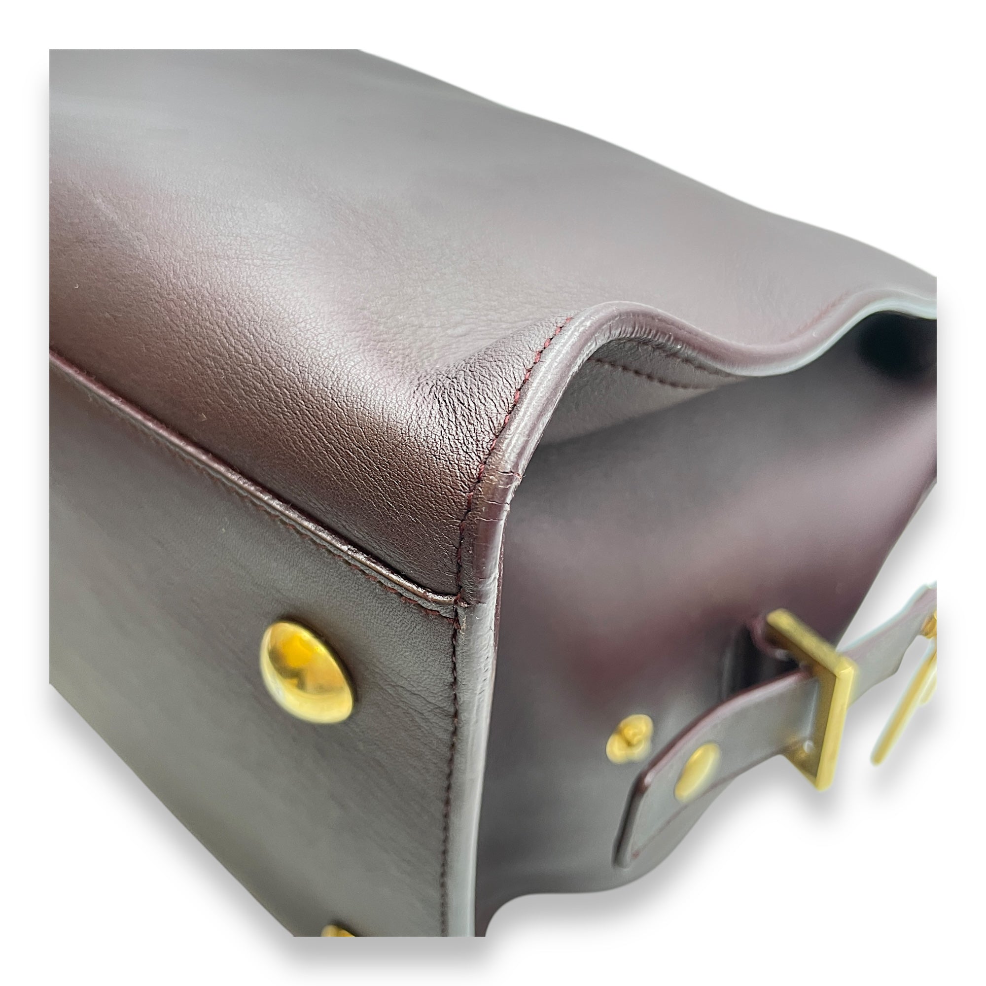 Classic Y Ligue Burgundy Top Handle Bag in Calfskin, Gold hardware