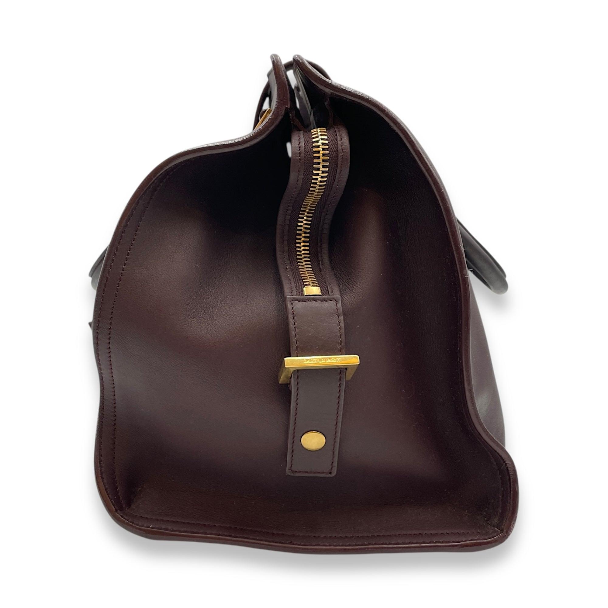 Classic Y Ligue Burgundy Top Handle Bag in Calfskin, Gold hardware