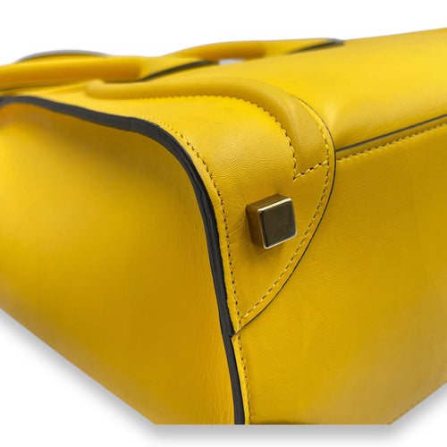 Luggage Micro Yellow Top Handle Bag in Calfskin, Gold hardware