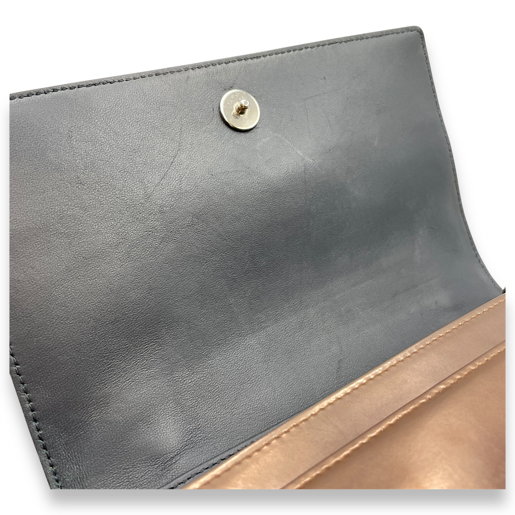 Cannage Micro Gold Wallet on Chain in Metallic Patent Leather, Silver hardware