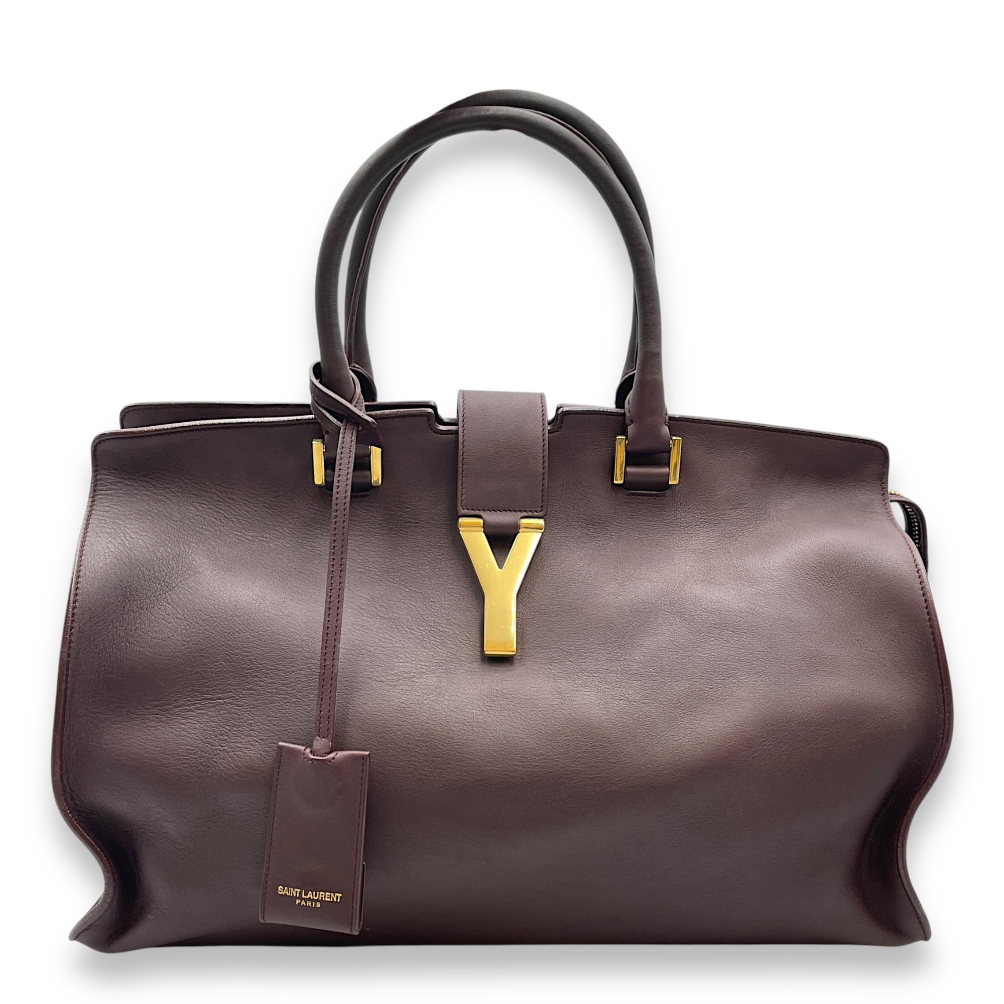 Classic Y Ligue Burgundy Top Handle Bag in Calfskin, Gold hardware