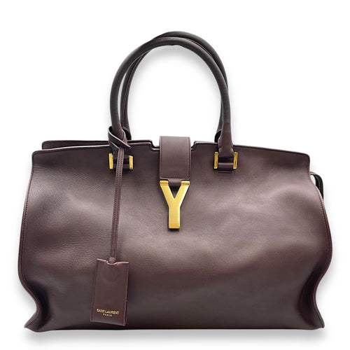 Classic Y Ligue Burgundy Top Handle Bag in Calfskin, Gold hardware