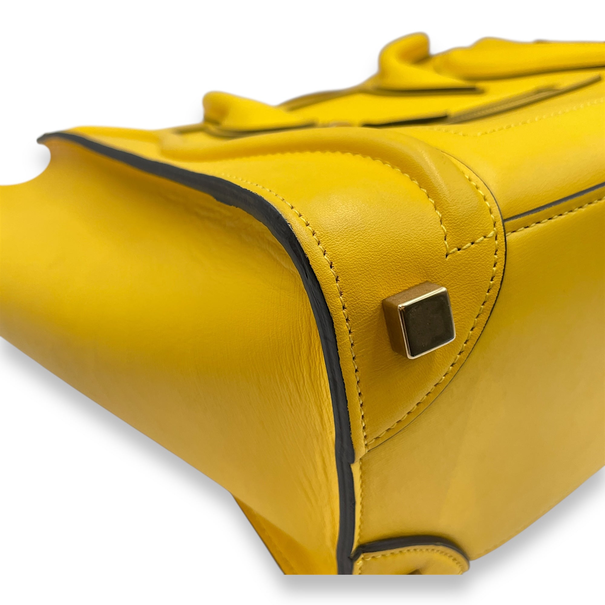 Luggage Micro Yellow Top Handle Bag in Calfskin, Gold hardware