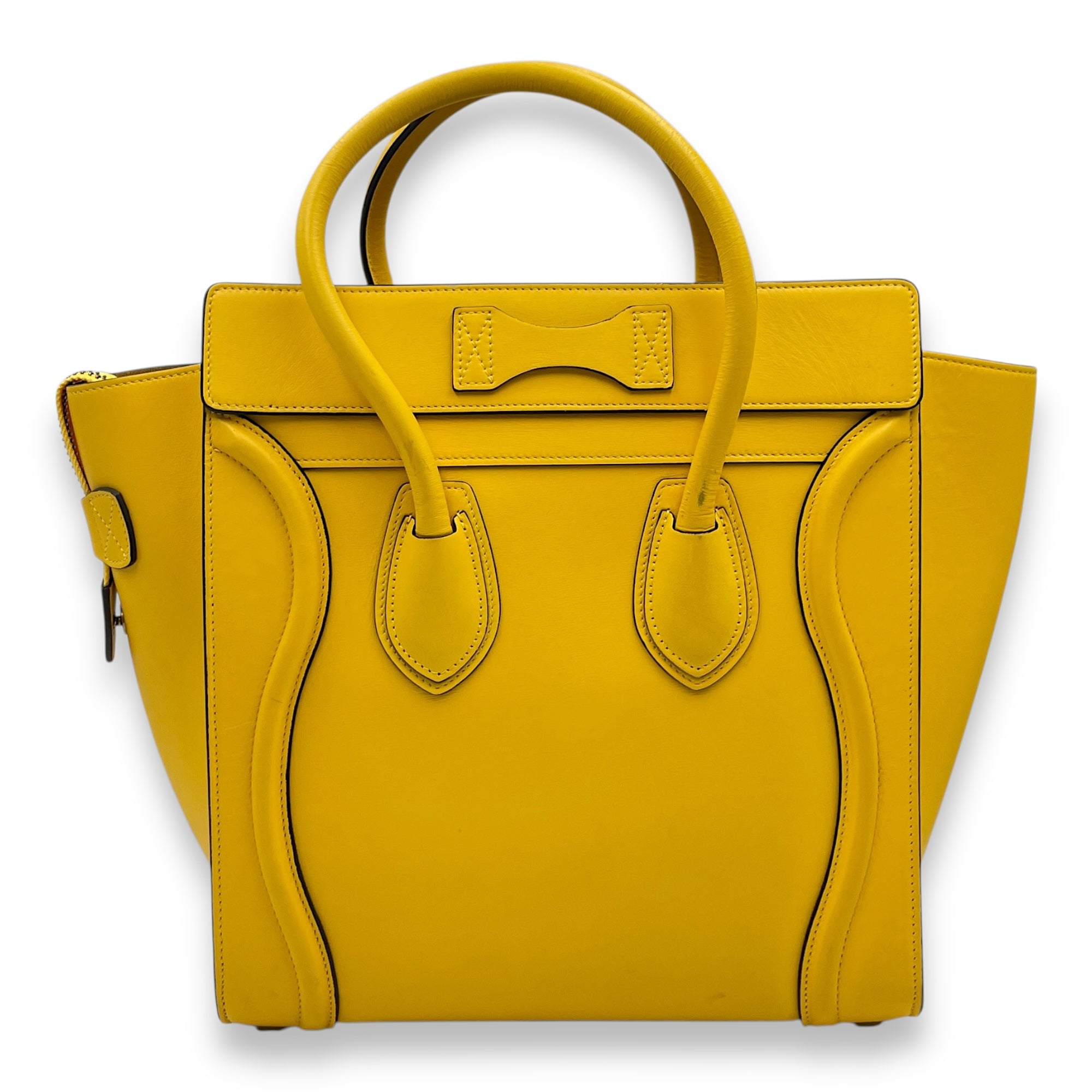 Luggage Micro Yellow Top Handle Bag in Calfskin, Gold hardware