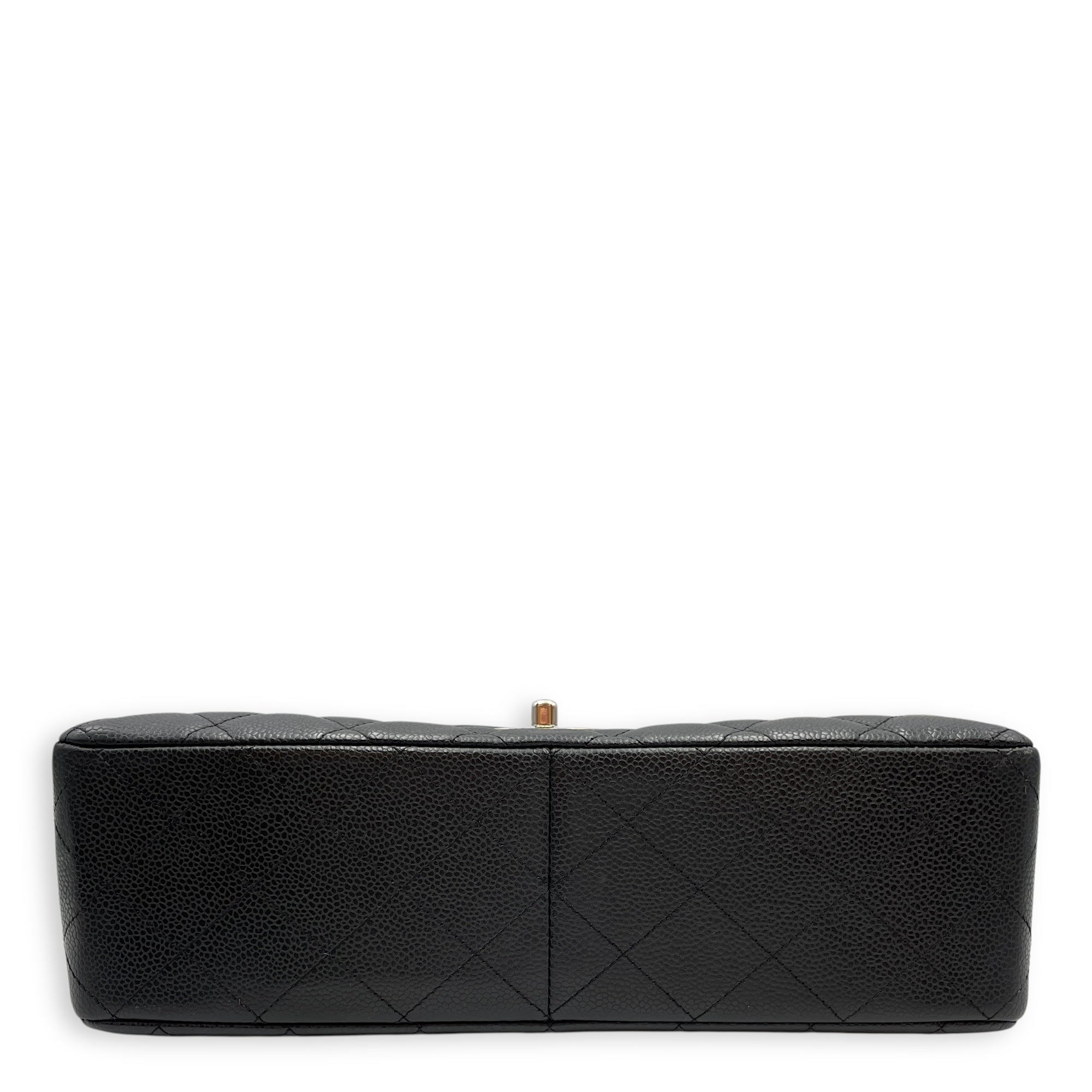 Quilted CC Jumbo Black Flap Bag in Caviar Leather, Silver hardware