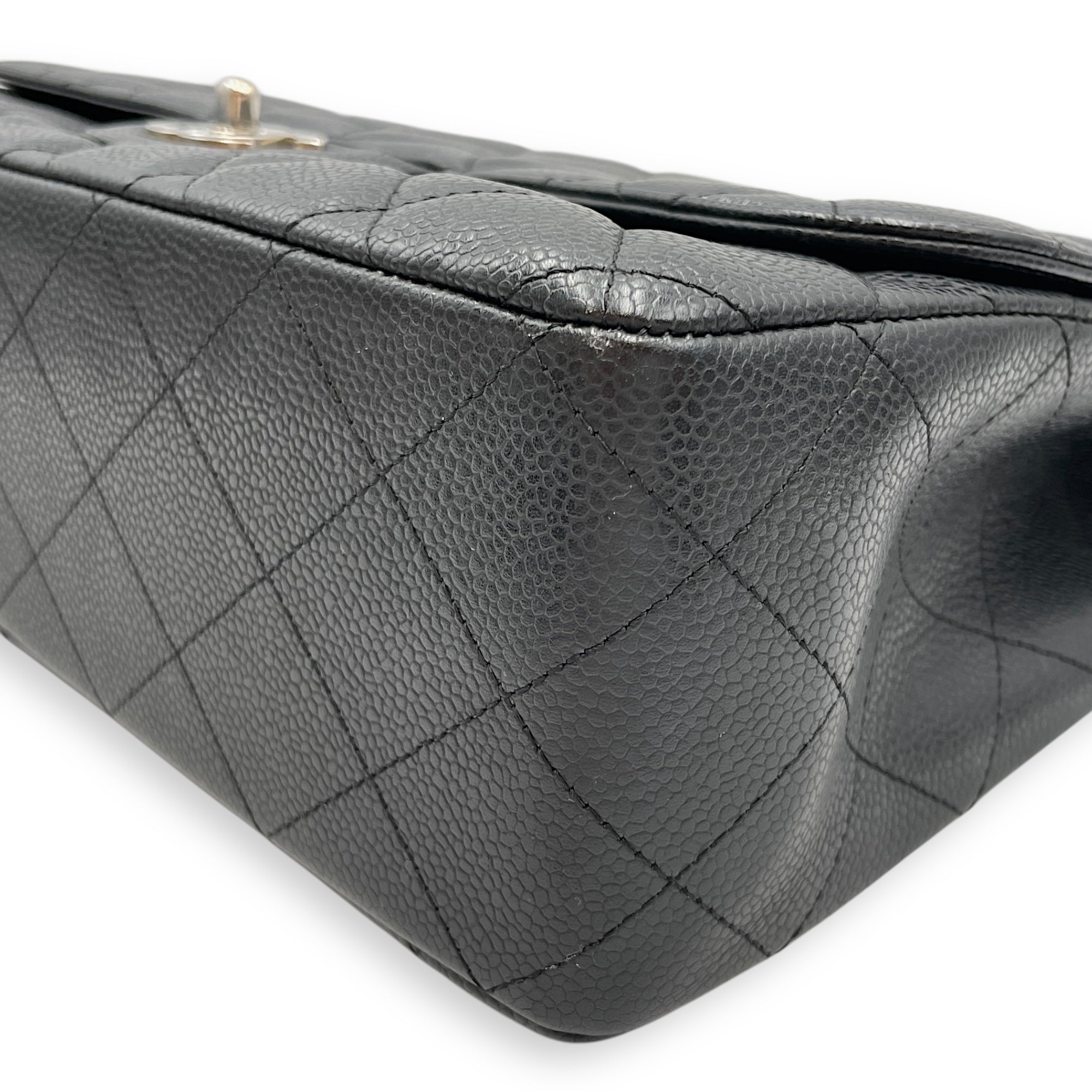 Quilted CC Jumbo Black Flap Bag in Caviar Leather, Silver hardware