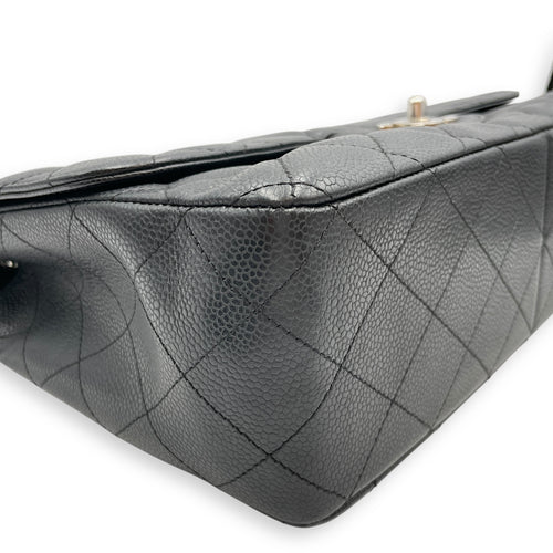 Quilted CC Jumbo Black Flap Bag in Caviar Leather, Silver hardware