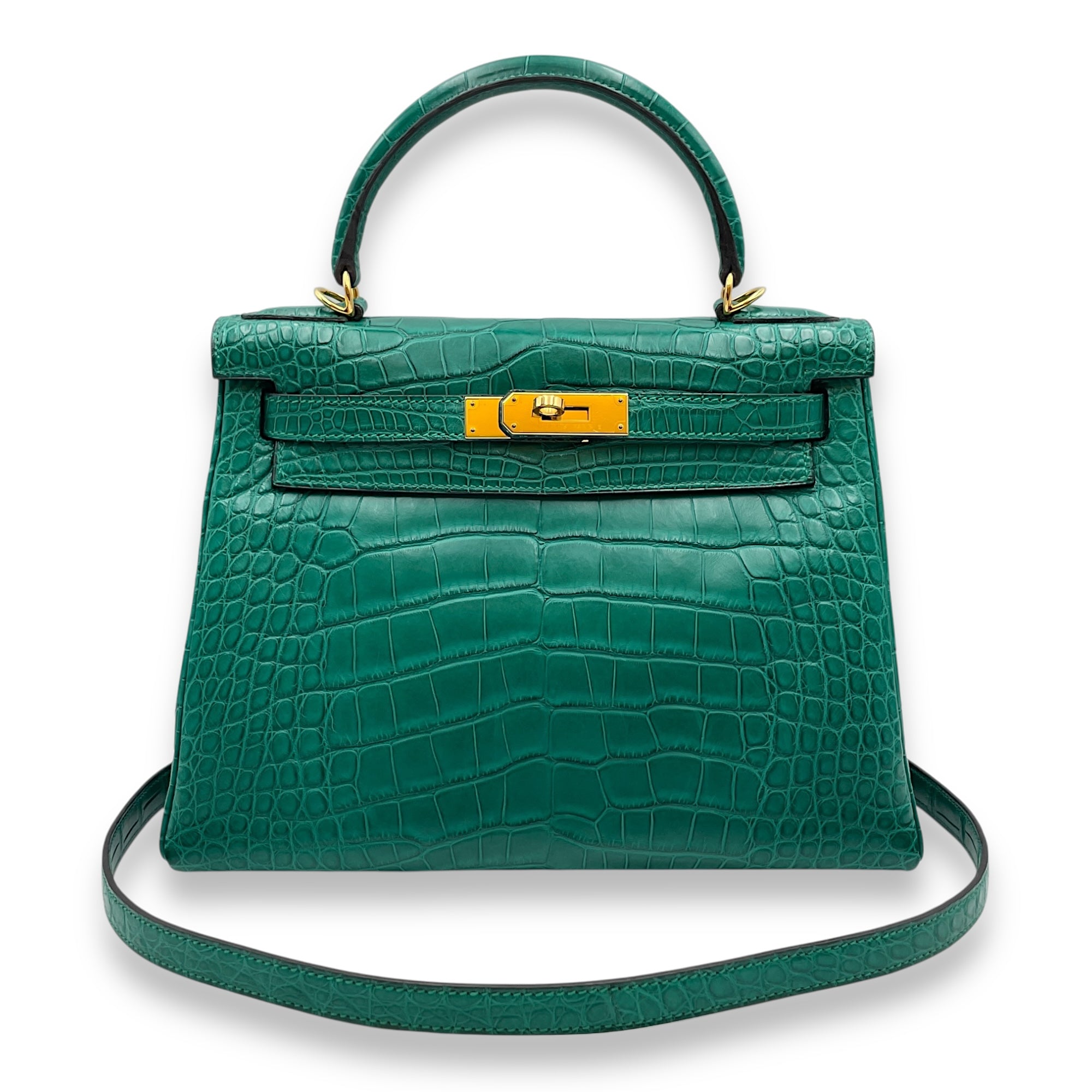 Kelly 28 Malachite in Matte Alligator, Gold hardware