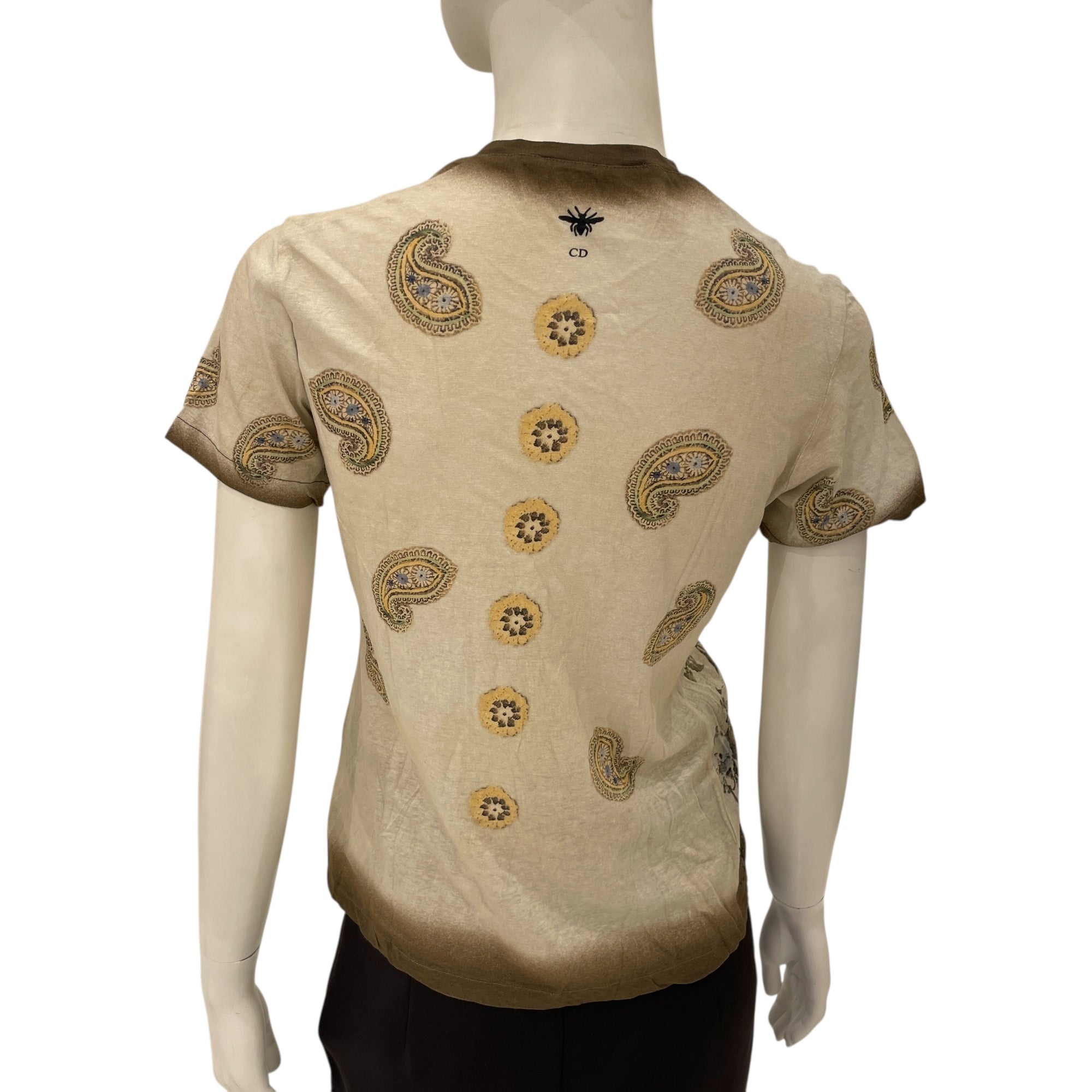 S/S Brown Floral T-shirt XS Brown Ready-To-Wear in Cotton