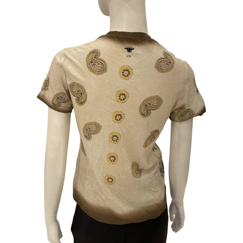 S/S Brown Floral T-shirt XS Brown Ready-To-Wear in Cotton
