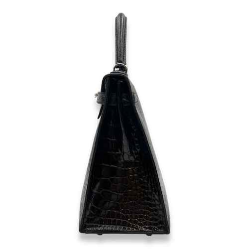Sellier Kelly 28 Black in Shiny Alligator, Palladium hardware