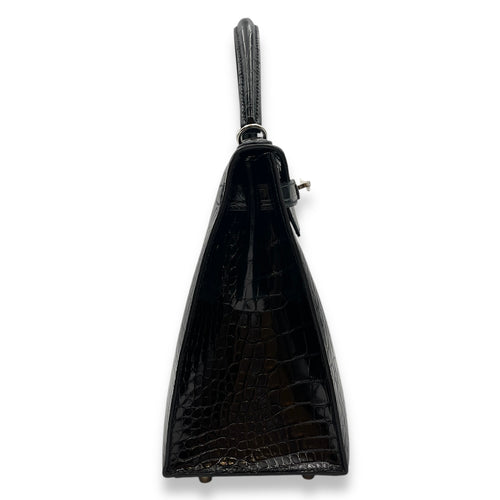 Sellier Kelly 28 Black in Shiny Alligator, Palladium hardware