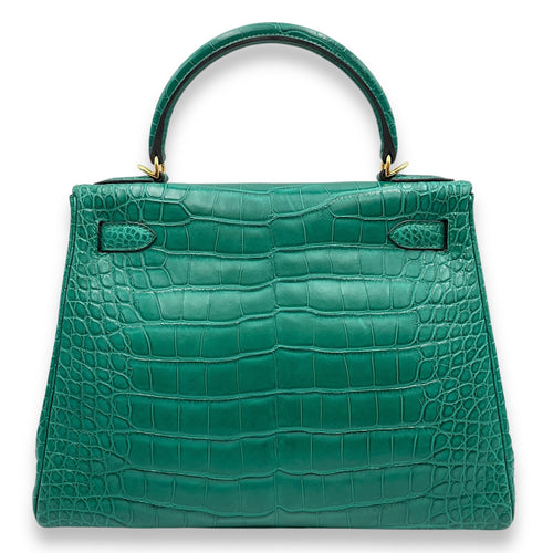 Kelly 28 Malachite in Matte Alligator, Gold hardware