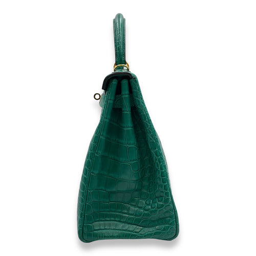 Kelly 28 Malachite in Matte Alligator, Gold hardware