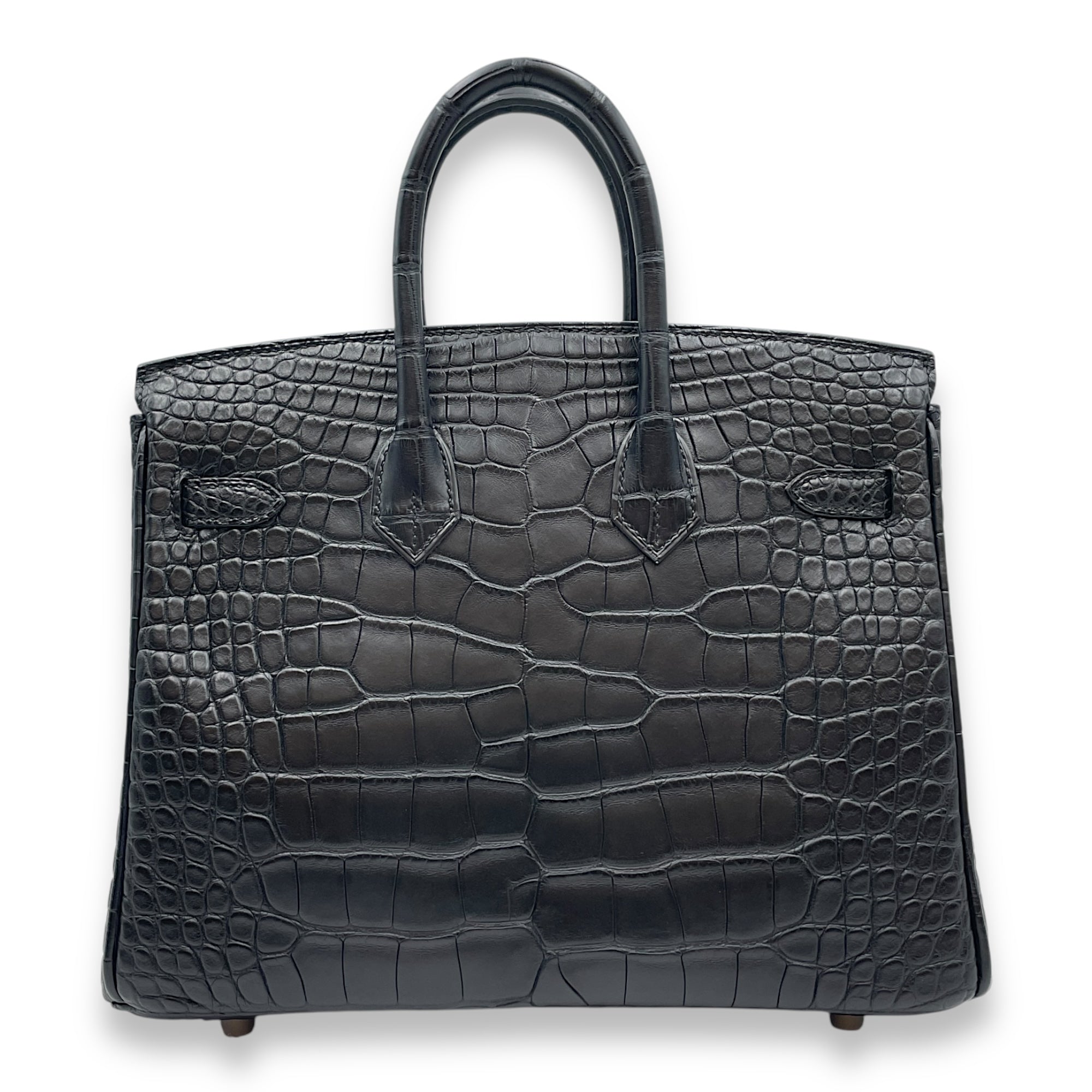 Birkin 25 Black in Matte Alligator, Palladium hardware