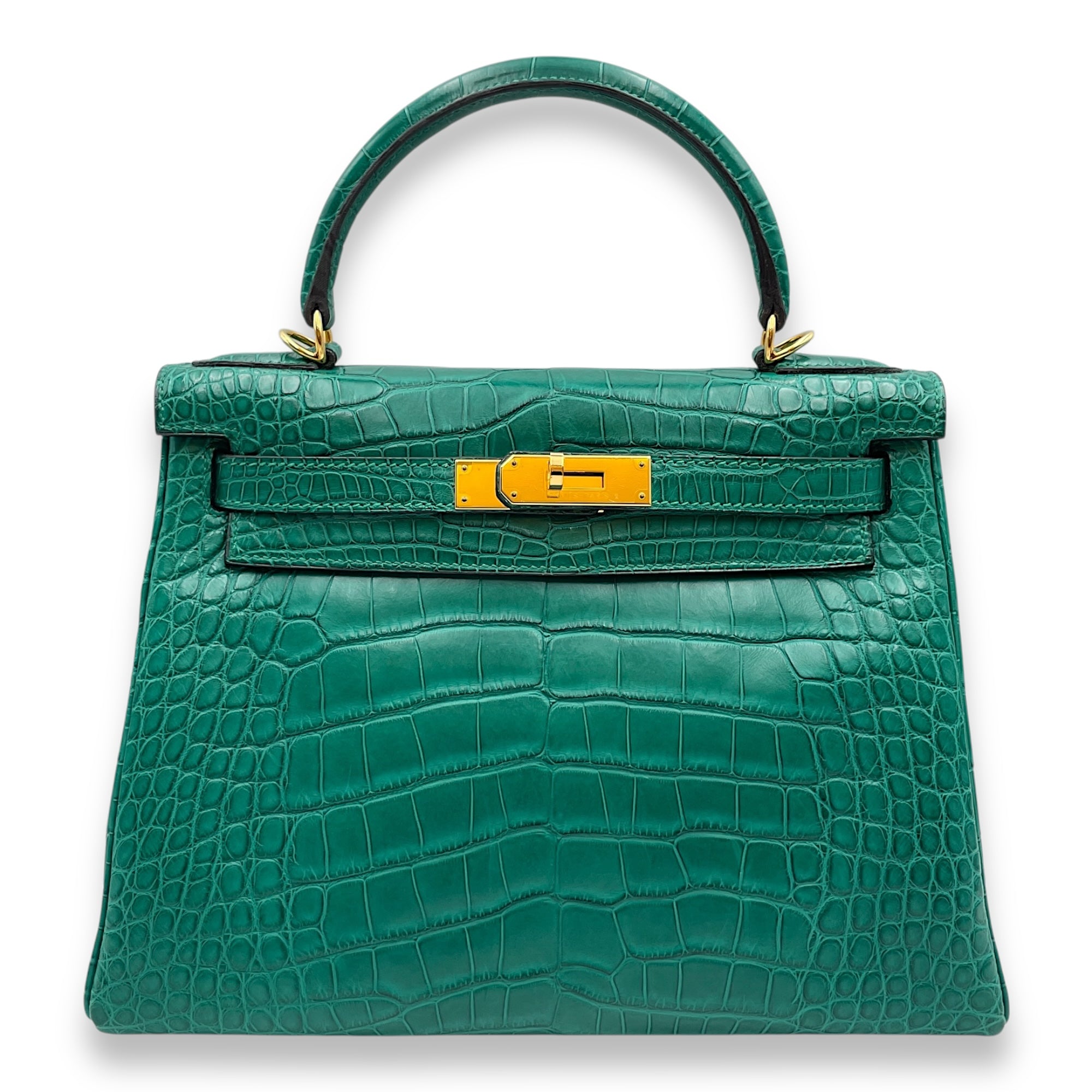 Kelly 28 Malachite in Matte Alligator, Gold hardware