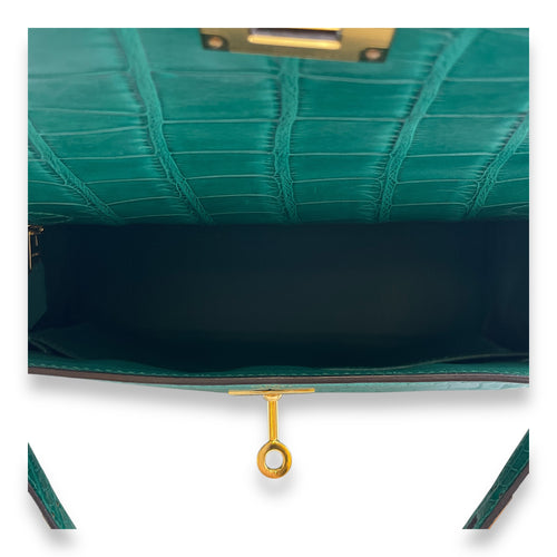 Kelly 28 Malachite in Matte Alligator, Gold hardware