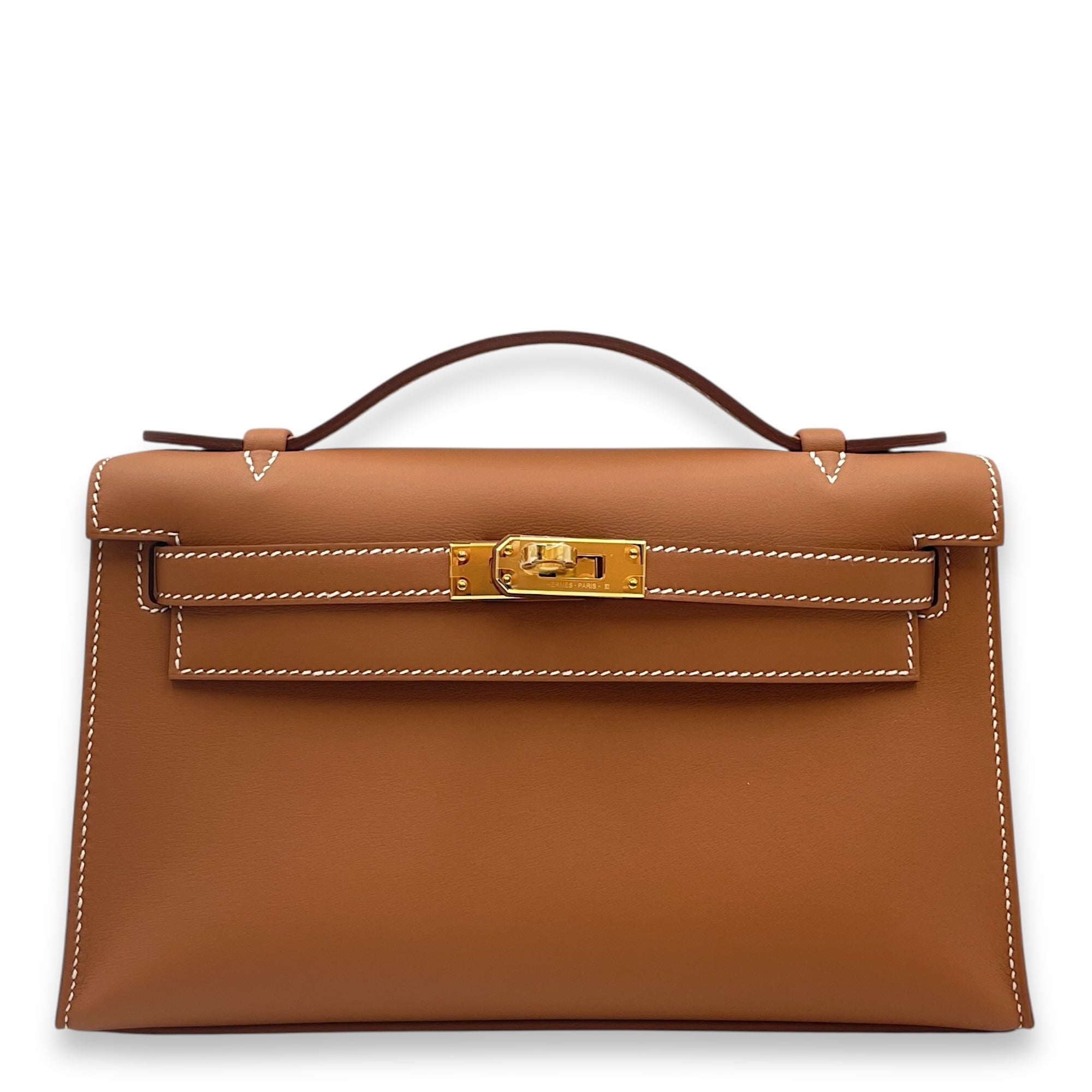 Kelly Pochette Gold in Swift, Gold hardware
