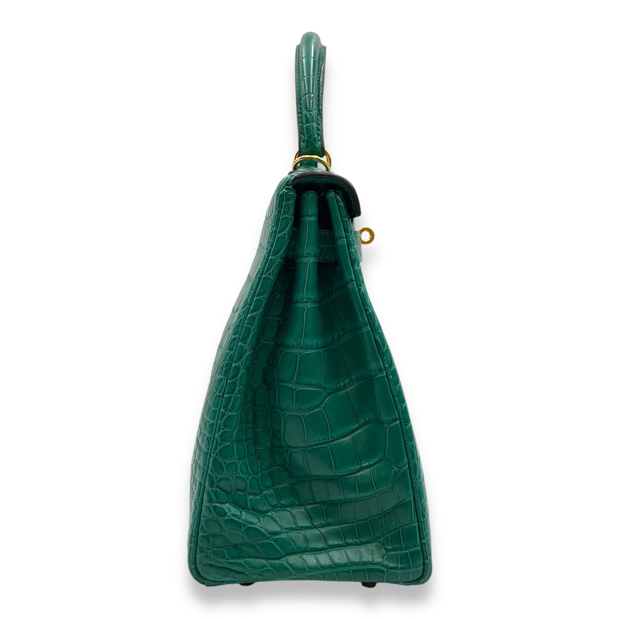 Kelly 28 Malachite in Matte Alligator, Gold hardware