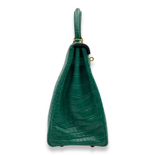 Kelly 28 Malachite in Matte Alligator, Gold hardware