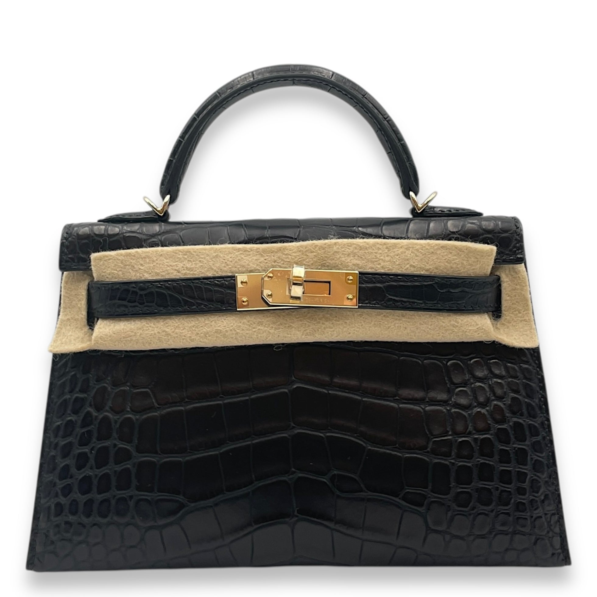 HSS Sellier Kelly 20 Black/Rouge Sellier in Matte Alligator, Permabrass hardware