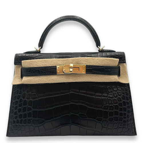 HSS Sellier Kelly 20 Black/Rouge Sellier in Matte Alligator, Permabrass hardware