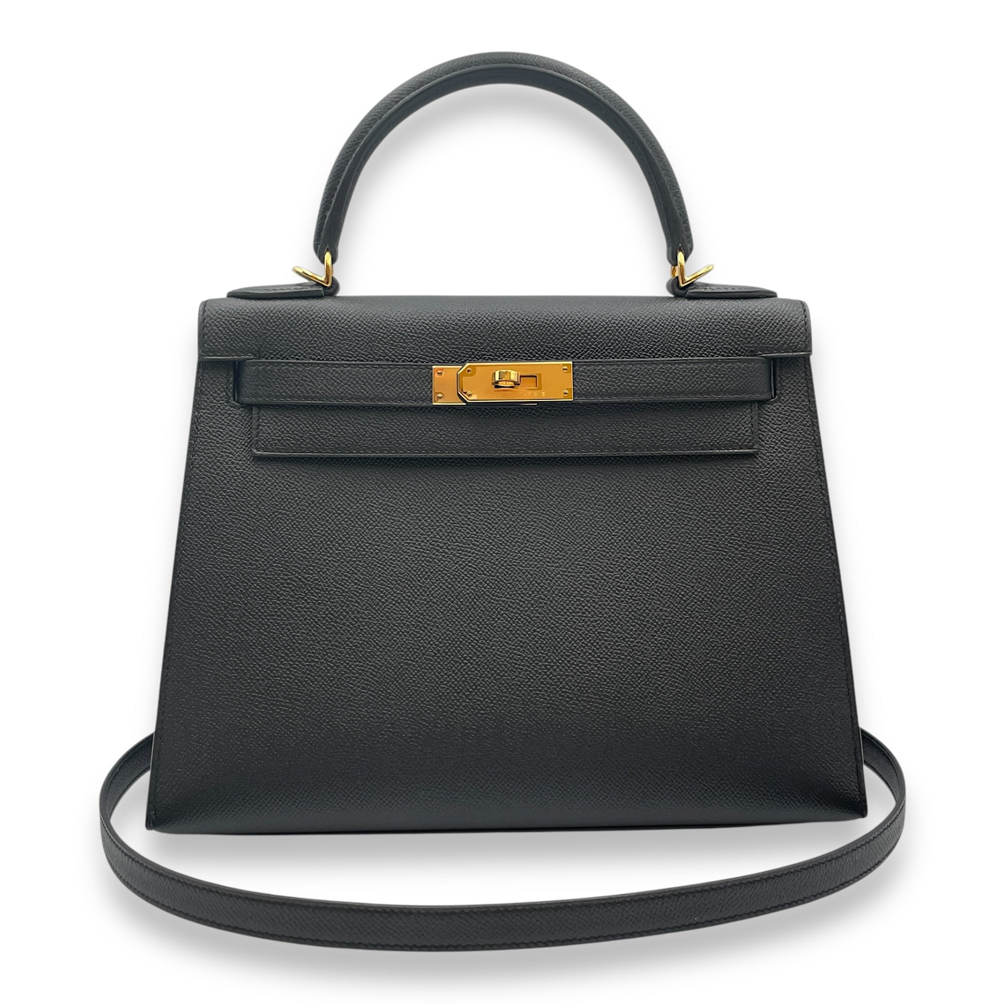 Sellier Kelly 28 Black in Epsom, Gold hardware