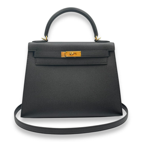 Sellier Kelly 28 Black in Epsom, Gold hardware