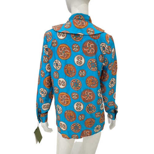 Paisley Print Scarf Blouse 36 Blue Ready-To-Wear in Silk