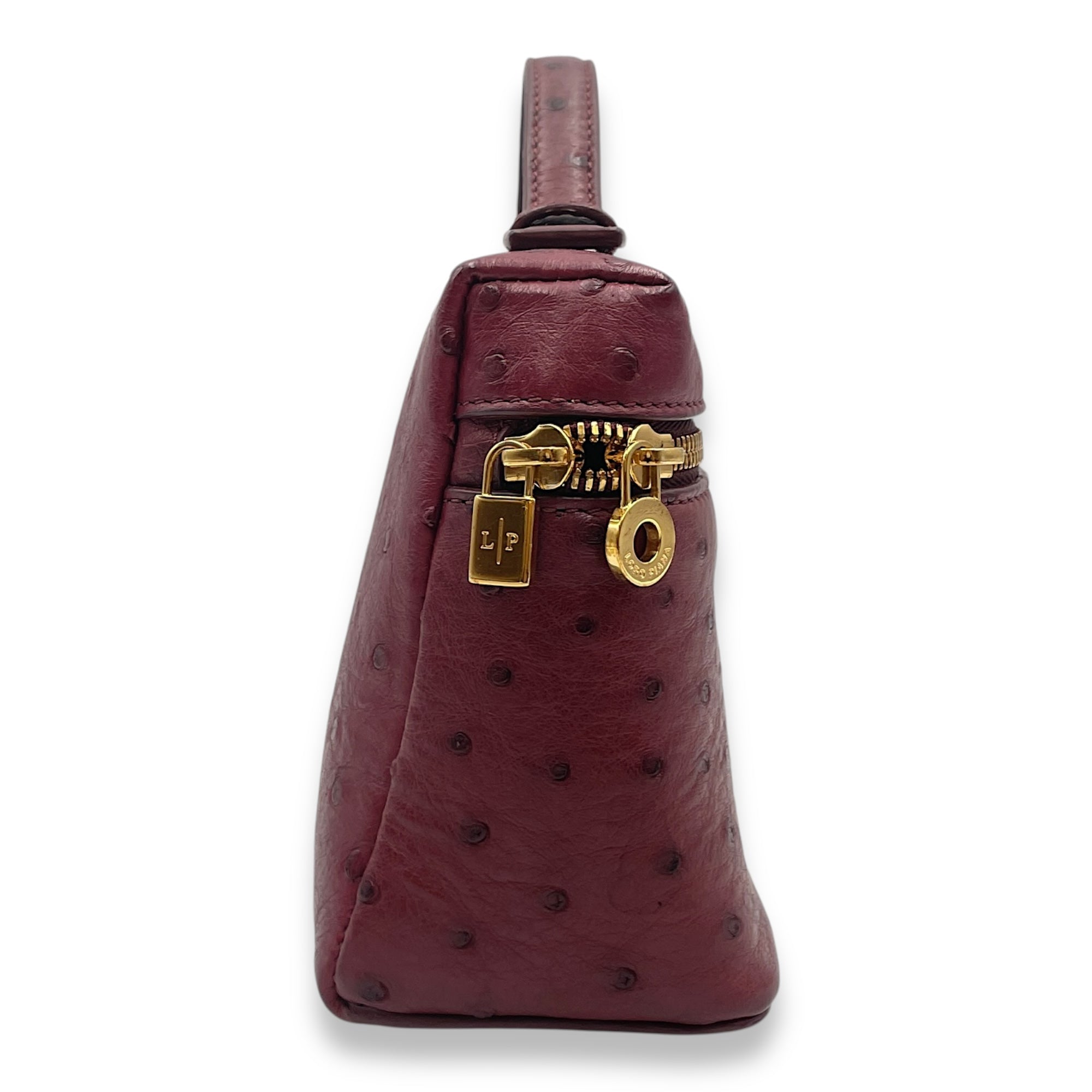 Extra Pocket 19 Burgundy Top Handle Bag in Ostrich, Gold hardware
