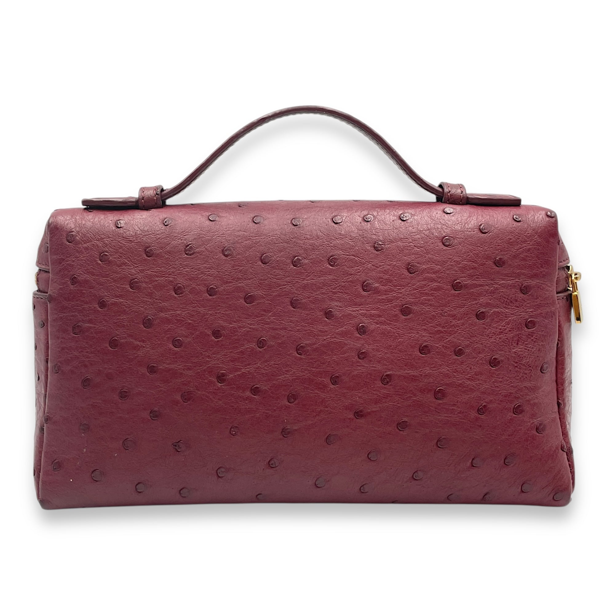 Extra Pocket 19 Burgundy Top Handle Bag in Ostrich, Gold hardware