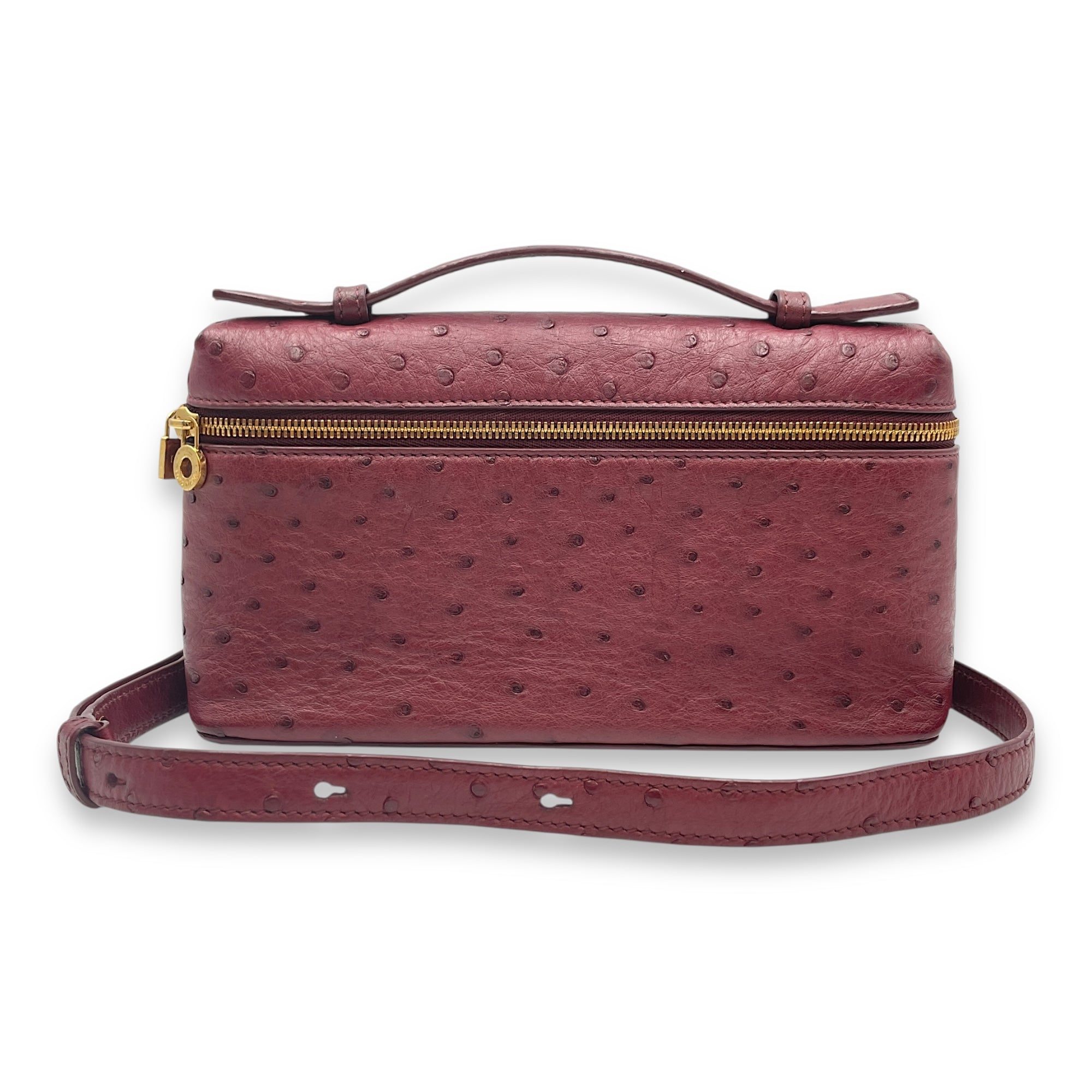 Extra Pocket 19 Burgundy Top Handle Bag in Ostrich, Gold hardware