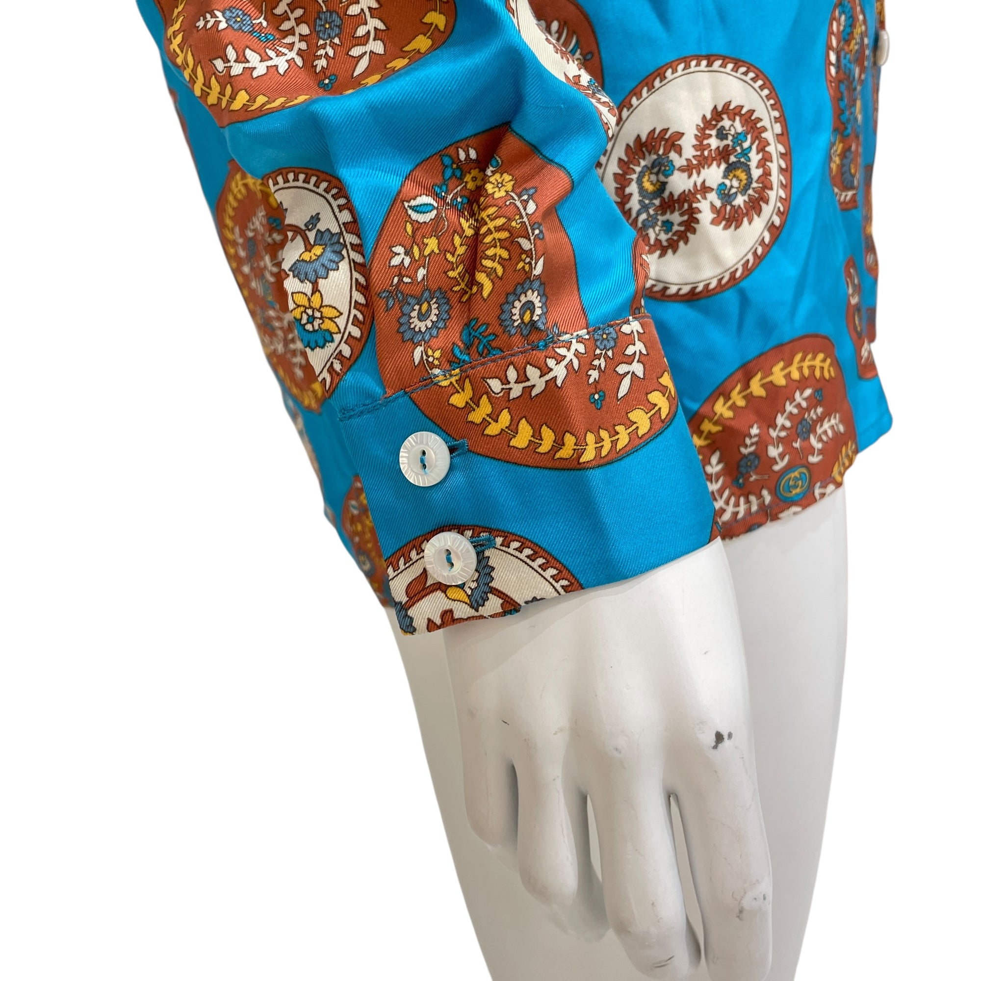 Paisley Print Scarf Blouse 36 Blue Ready-To-Wear in Silk