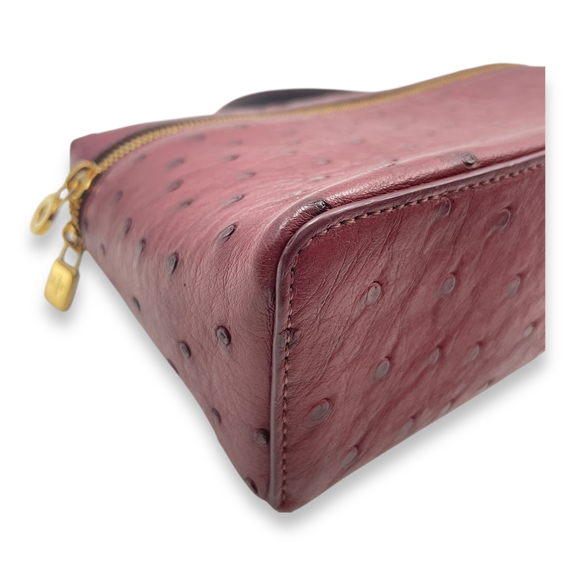 Extra Pocket 19 Burgundy Top Handle Bag in Ostrich, Gold hardware