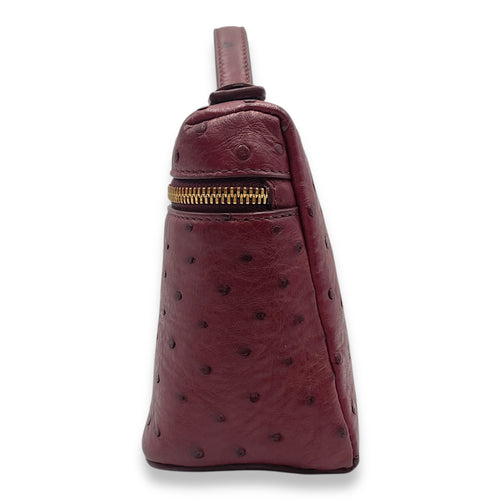 Extra Pocket 19 Burgundy Top Handle Bag in Ostrich, Gold hardware