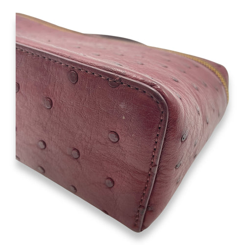 Extra Pocket 19 Burgundy Top Handle Bag in Ostrich, Gold hardware
