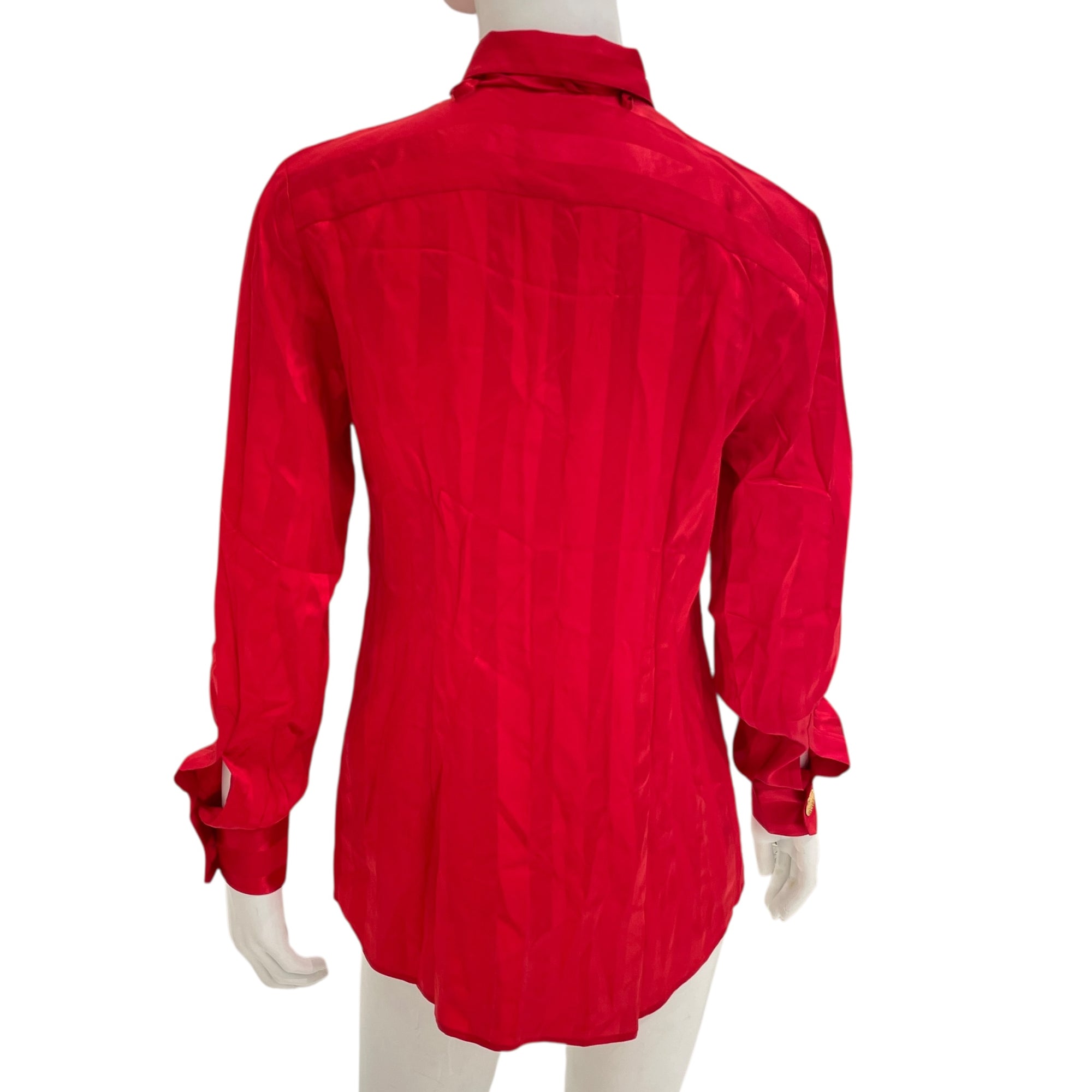 Striped Neck Scarf Detail Shirt 38 Red Ready-To-Wear in Silk, Gold hardware