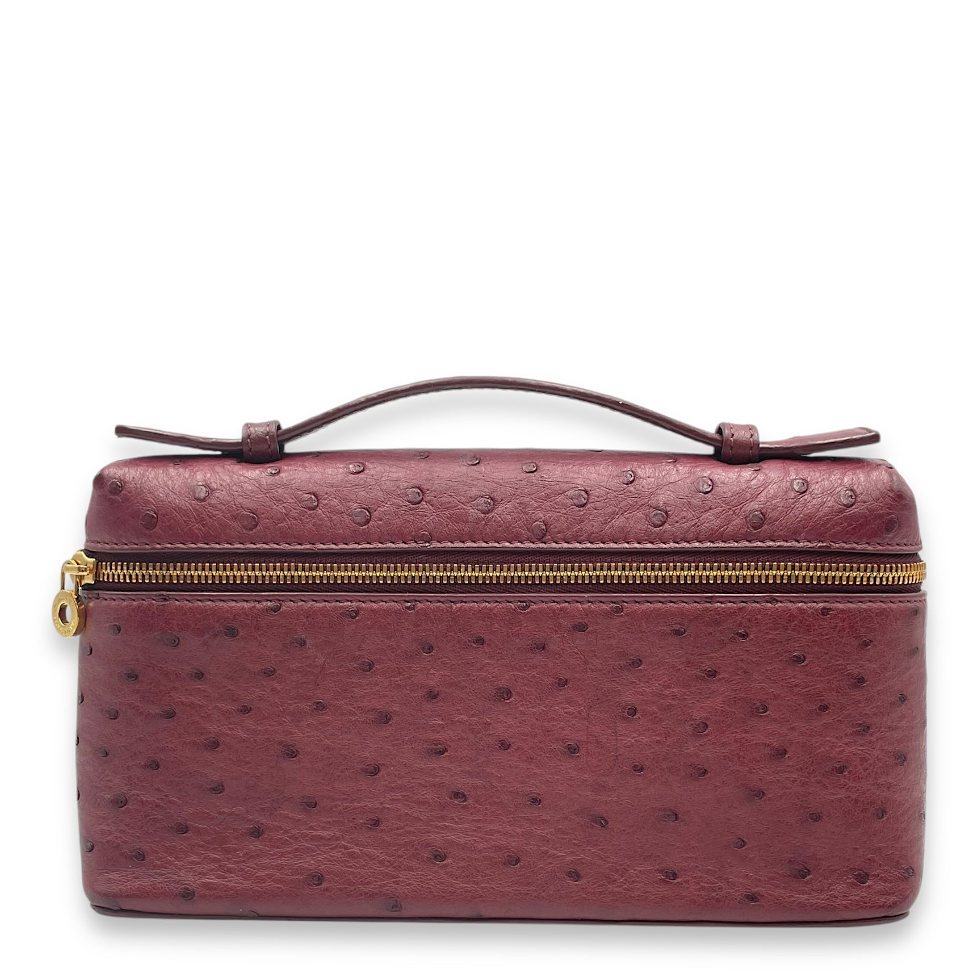 Extra Pocket 19 Burgundy Top Handle Bag in Ostrich, Gold hardware