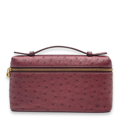 Extra Pocket 19 Burgundy Top Handle Bag in Ostrich, Gold hardware