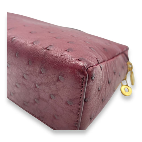 Extra Pocket 19 Burgundy Top Handle Bag in Ostrich, Gold hardware