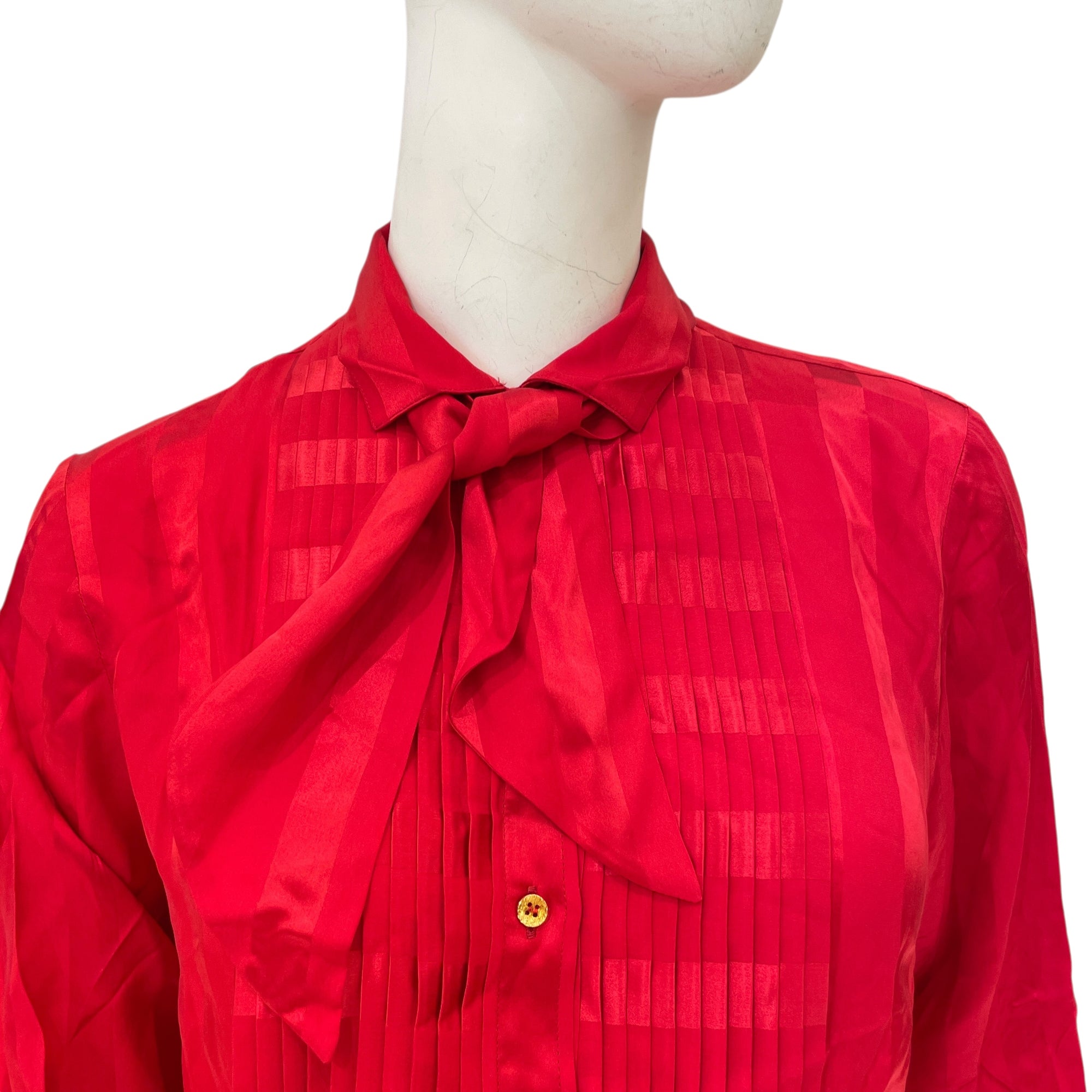 Striped Neck Scarf Detail Shirt 38 Red Ready-To-Wear in Silk, Gold hardware