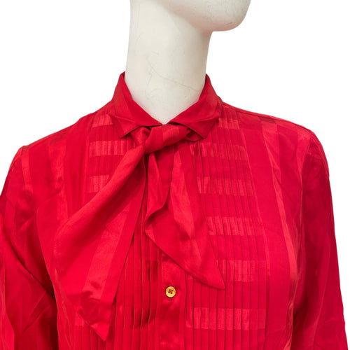 Striped Neck Scarf Detail Shirt 38 Red Ready-To-Wear in Silk, Gold hardware