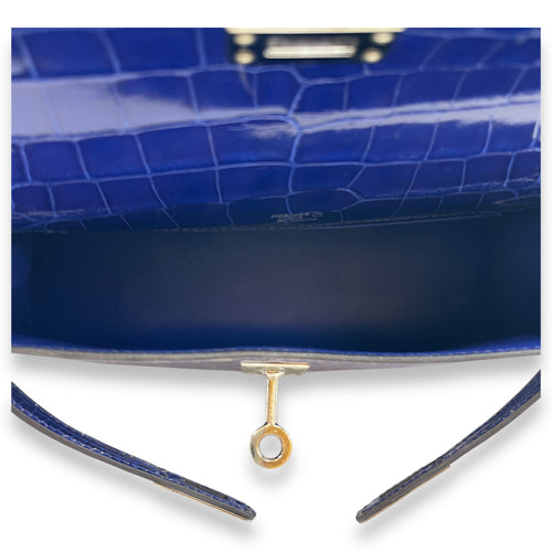 Kelly Pochette Blue Electric in Shiny Alligator, Palladium hardware